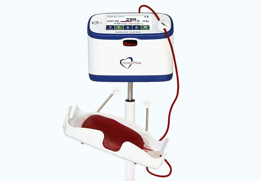 HemoFlow 500 suspended tray rocking to mix a collection bag